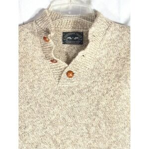 Northern Isles Medium Men's Cream 3  Button Collar Wool Sweater